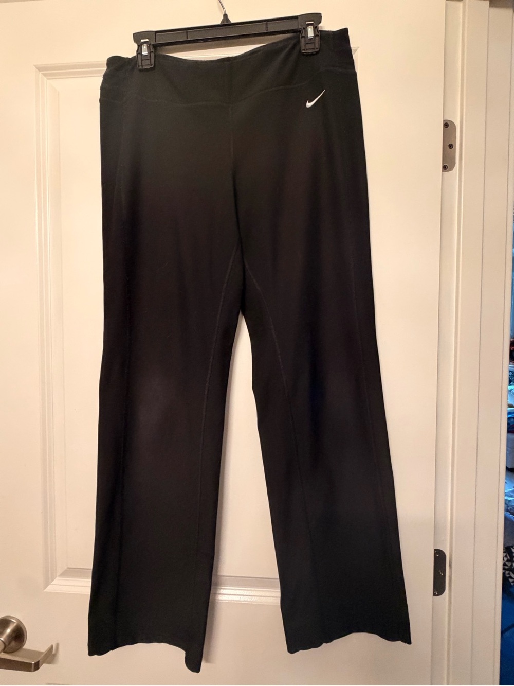 Nike Dri-FIT Women Black Wide-Leg Yoga Pants with Swoosh